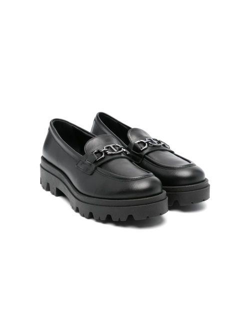 Logo-plaque leather loafers - Black