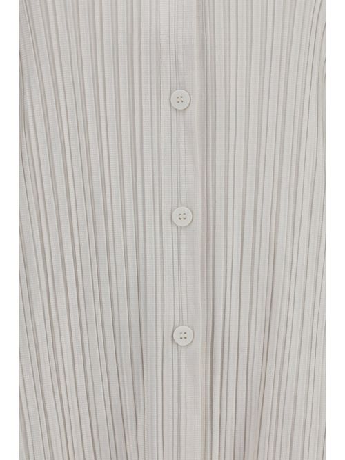 Striped Velvet-Like Shirt — White