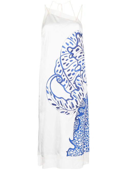 Floral-print silk mididress - White