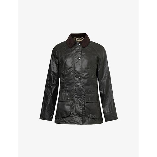 Womens Sage Beadnell Tartan-lined Waxed-cotton Jacket