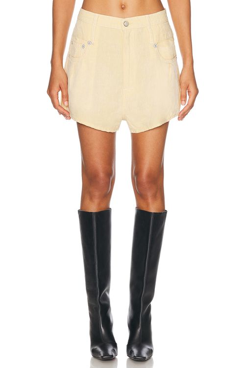 R13 Double Loop Venti Short in Maize Linen Chambray - Neutral.  30 also in 25, 27