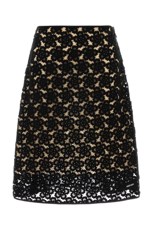 Lace-Patterned Skirt — Black