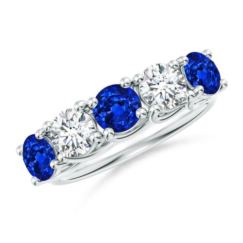 Angara 1.8 Carats Lab-Grown Half Eternity Five Stone Sapphire and Lab Diamond Wedding Ring in Silver