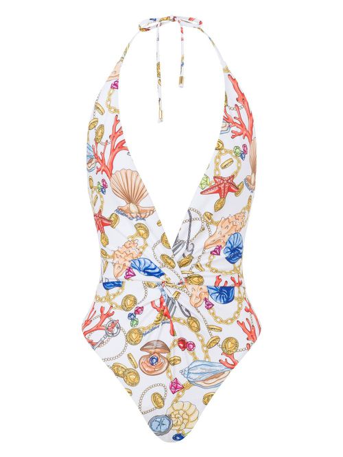 Shell print swimsuit - White
