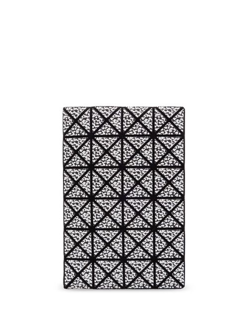 Geometric-pattern cotton card case - Black