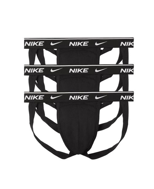 Men's Dri-fit Essential Cotton Stretch Jock Strap Underwear Thongs, 3-Pack - Black