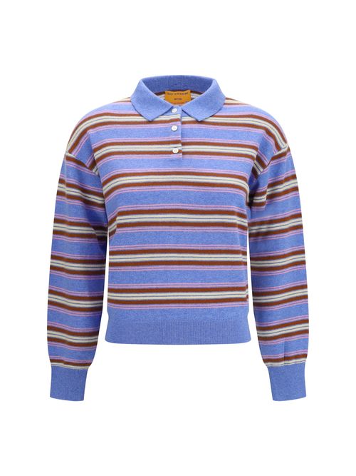 Striped Kaschgora Polo Sweater — Blue