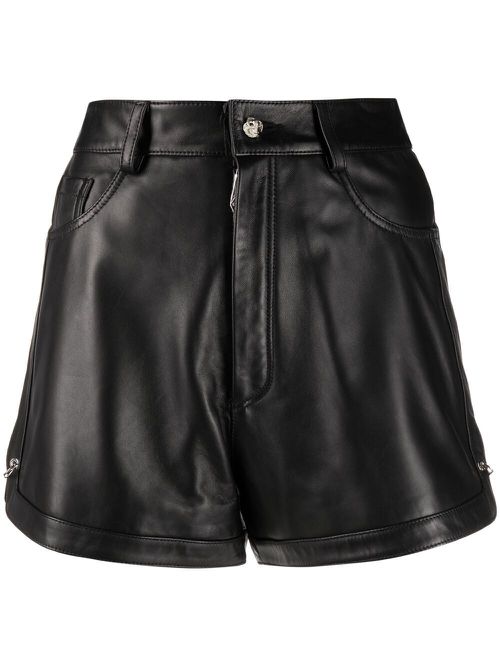 Pin-embellished leather shorts - Black