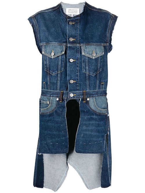 Longline asymmetric denim vest - Blue