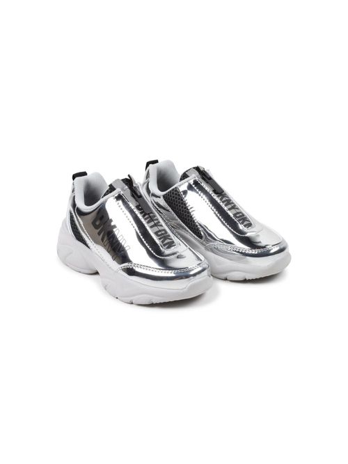 Logo-print panelled metallic sneakers - Silver