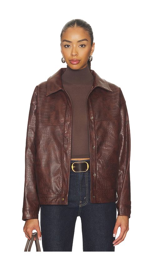 SNDYS Wendy Croc Pu Leather Jacket in Brown. L. Also in S, XXS