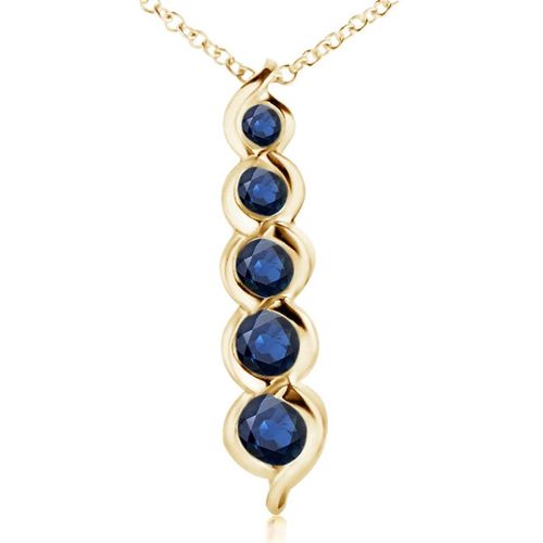 Angara 0.66 Carat Five Stone Round Blue Sapphire Journey Pendant in 18K Yellow Gold