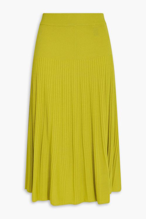 Ribbed merino wool midi skirt - Green - XS