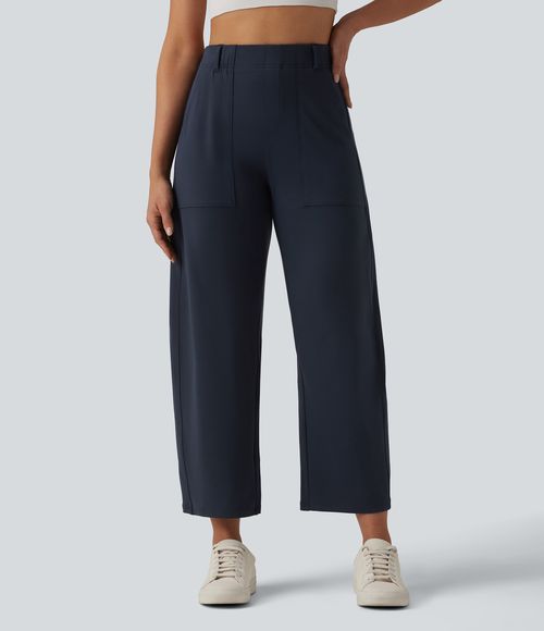 DayStretch High Waisted Barrel Leg Casual Pants with Pockets  - Midnight Blue