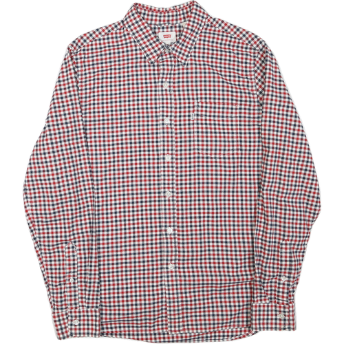 LEVI'S Mens Red & Blue Checked Cotton Blend Shirt M Classic Casual Button-Up