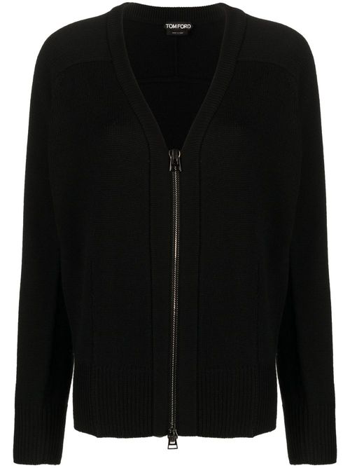 Zip-up virgin-wool cardigan - Black
