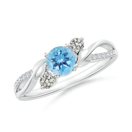 Angara 0.6 Carat Swiss Blue Topaz and Diamond Twisted Vine Ring in Platinum