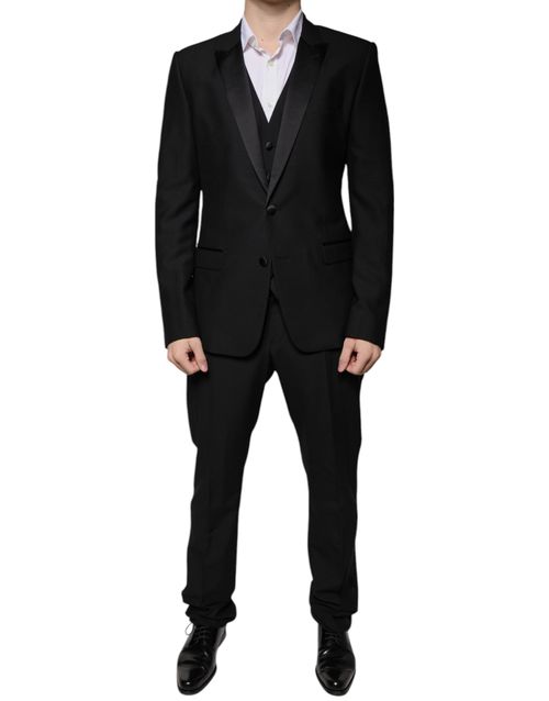 Virgin Wool Three-Piece Tuxedo — Black