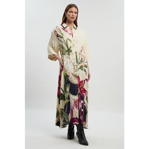 Karen Millen Women's Viscose Satin Floral Printed Oversized Shirt Woven Maxi Dre