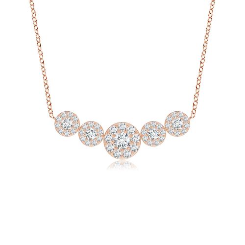 Angara 0.32 Carat Lab-Grown Graduated Five Stone Diamond Halo Necklace in 14K Rose Gold