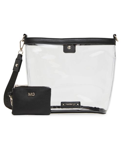 Cleo Clear Vinyl Bucket Crossbody Bag - Black