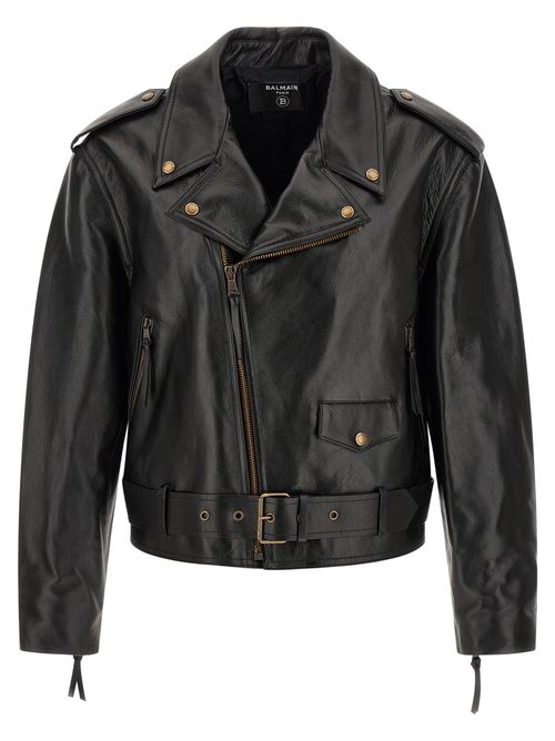 Calfskin Leather Biker Jacket — Black