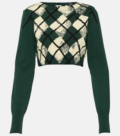 Argyle cropped cotton sweater
