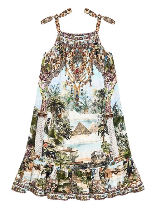 Tropical-print spaghetti-strap dress - Brown