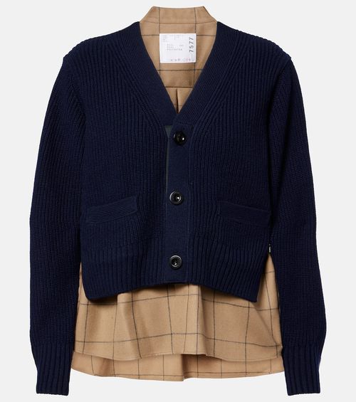 Layered wool-blend cardigan