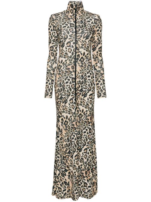 Leopard-print zip-up maxi dress - Neutrals