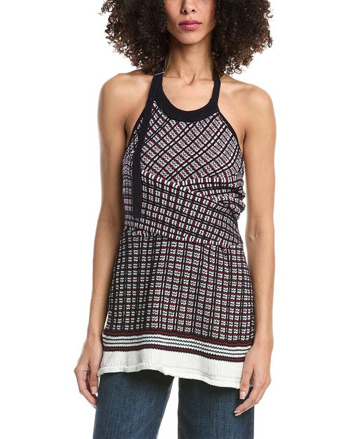Plaid Jacquard Back-Tie Halter Top
