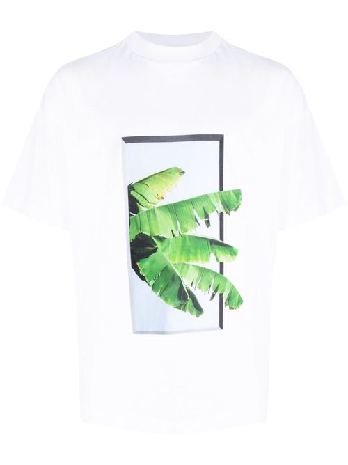 Leaf-print cotton T-shirt - White