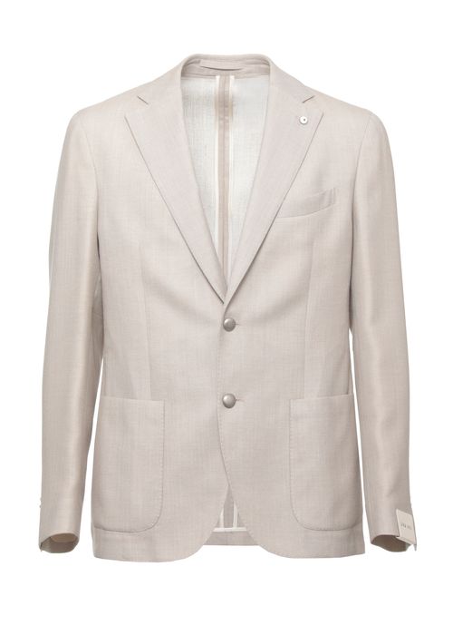 Beige Classic Lapel Cotton-Wool Blazer