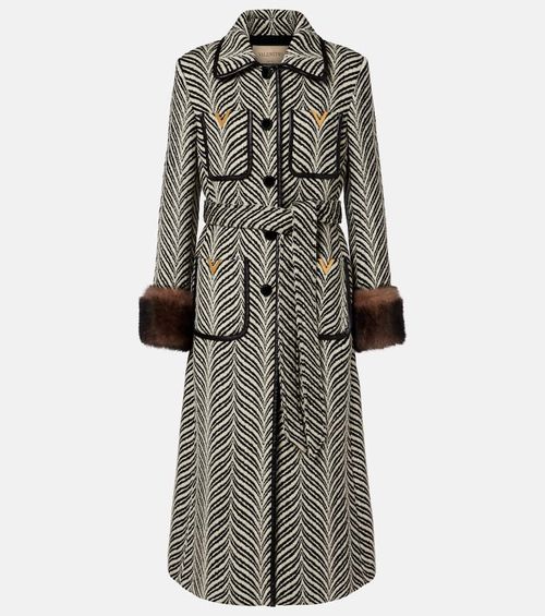 VGold shearling-trimmed wool-blend coat