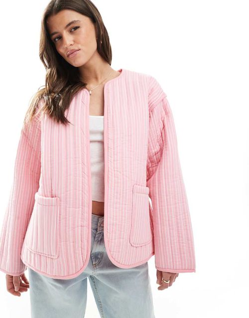 ASOS DESIGN quilted stripe jacket in pink-Multi