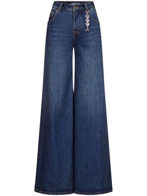 Crystal Heart Charm wide-leg jeans - Blue
