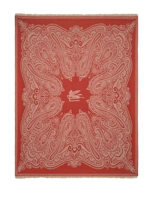 ETRO HOME logo-jacquard wool throw blanket (180cm x 140cm) - Red