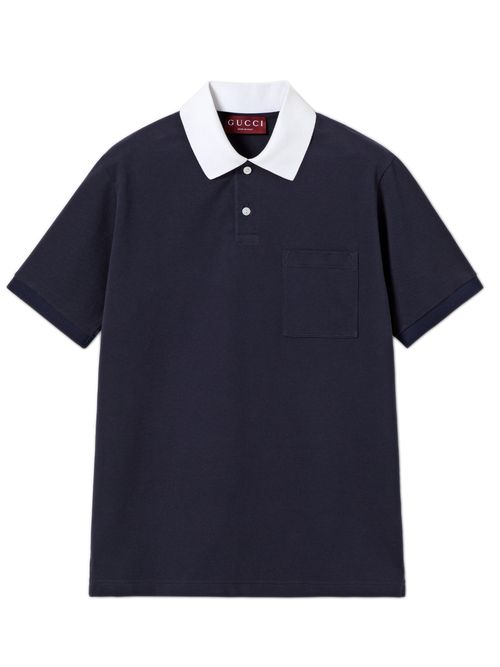 Cotton-Blend Polo Shirt with Web-Trim Placket and Chest Pocket