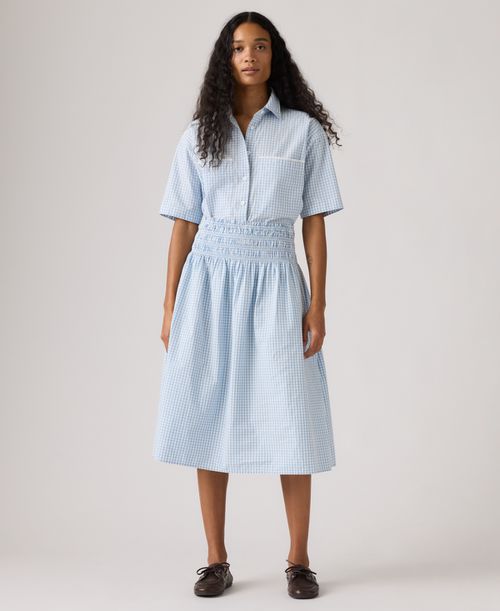 Women's Mid-Rise Everdeen Midi Skirt - Shelly Check Glacier Lake Cloud Dancer