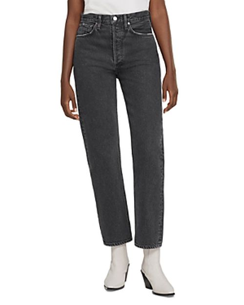 90's Pinch Waist High Rise Straight Leg Jeans in Black Tea