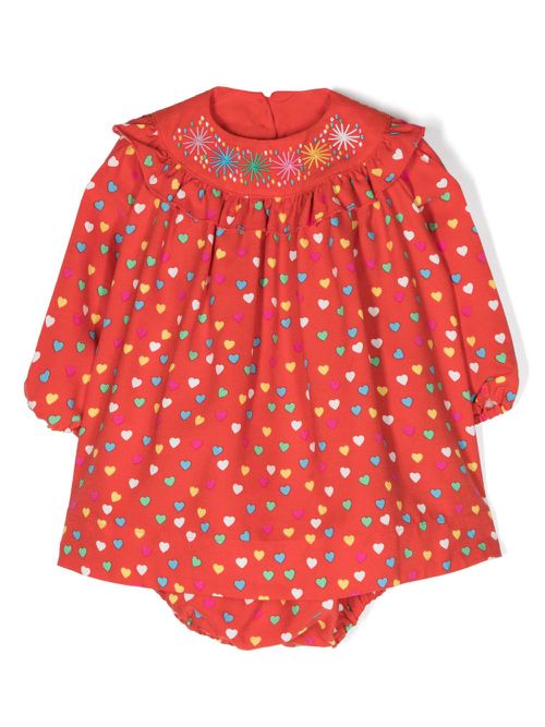 Heart-print ruffle-trim dress - Red