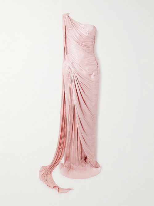 Roseya Asymmetric Draped Silk-satin Gown - Rose gold