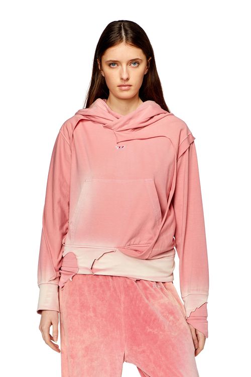 Hoodie with destroyed peel-off effect - Sweaters - Woman - Pink