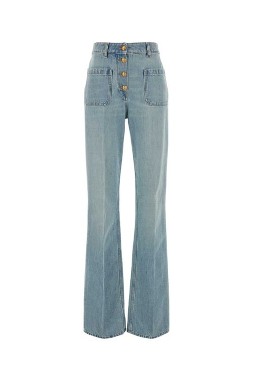 High-Waist Button-Front Jeans — Blue