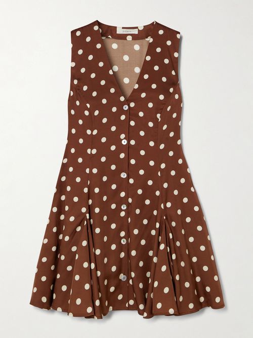 Aubrey Pleated Polka-dot Silk-blend Twill Mini Dress - Brown