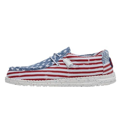 Hey Dude® Wally Patriotic Slip-On Casual Shoes for Men and Women – Canvas Upper – Textile Lining – Moc Toe Off-White Patriotic EU