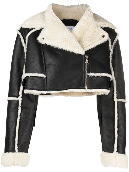 Shearling-trim cropped jacket - Black