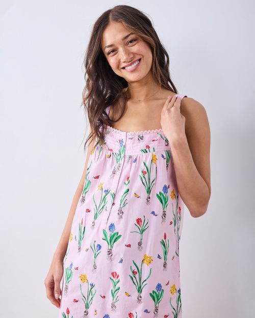 Organic Cotton Sleeveless Nightgown in Tulip Trail | Women's XS | Pink Spring | Sleepwear
