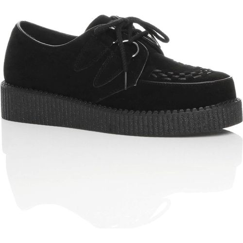 Low Wedge Heel Brothel Creepers Teddy Boy Faux Suede Lace Up Shoes
