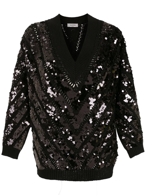 Sequin-Embellished Sweater — Black